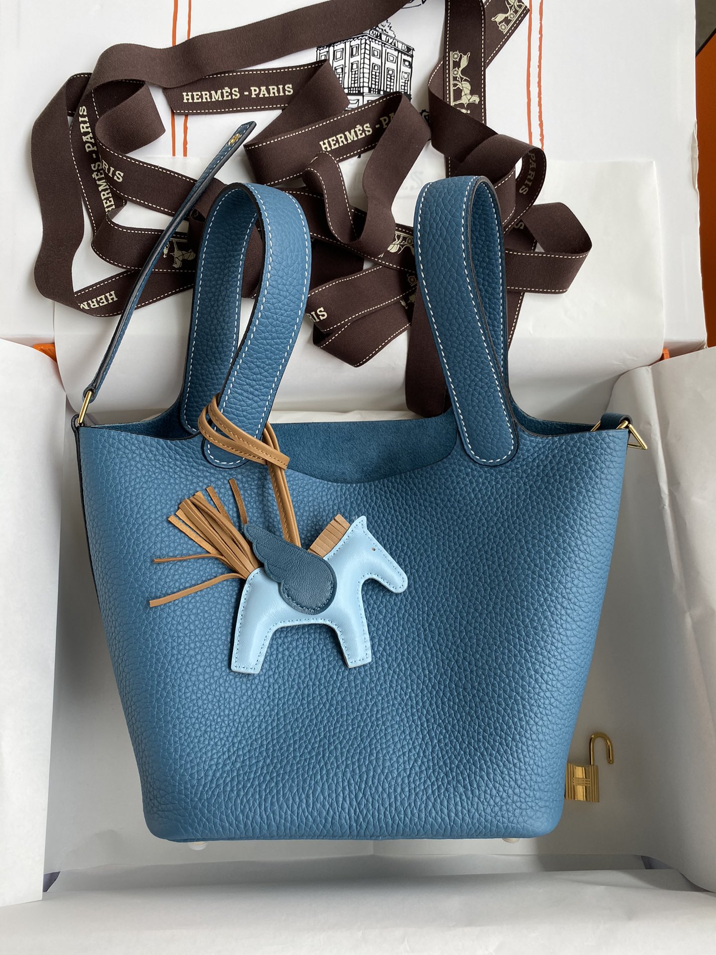 Hermes Picotin Lock 18 Bag In Blue Jean Clemence Leather